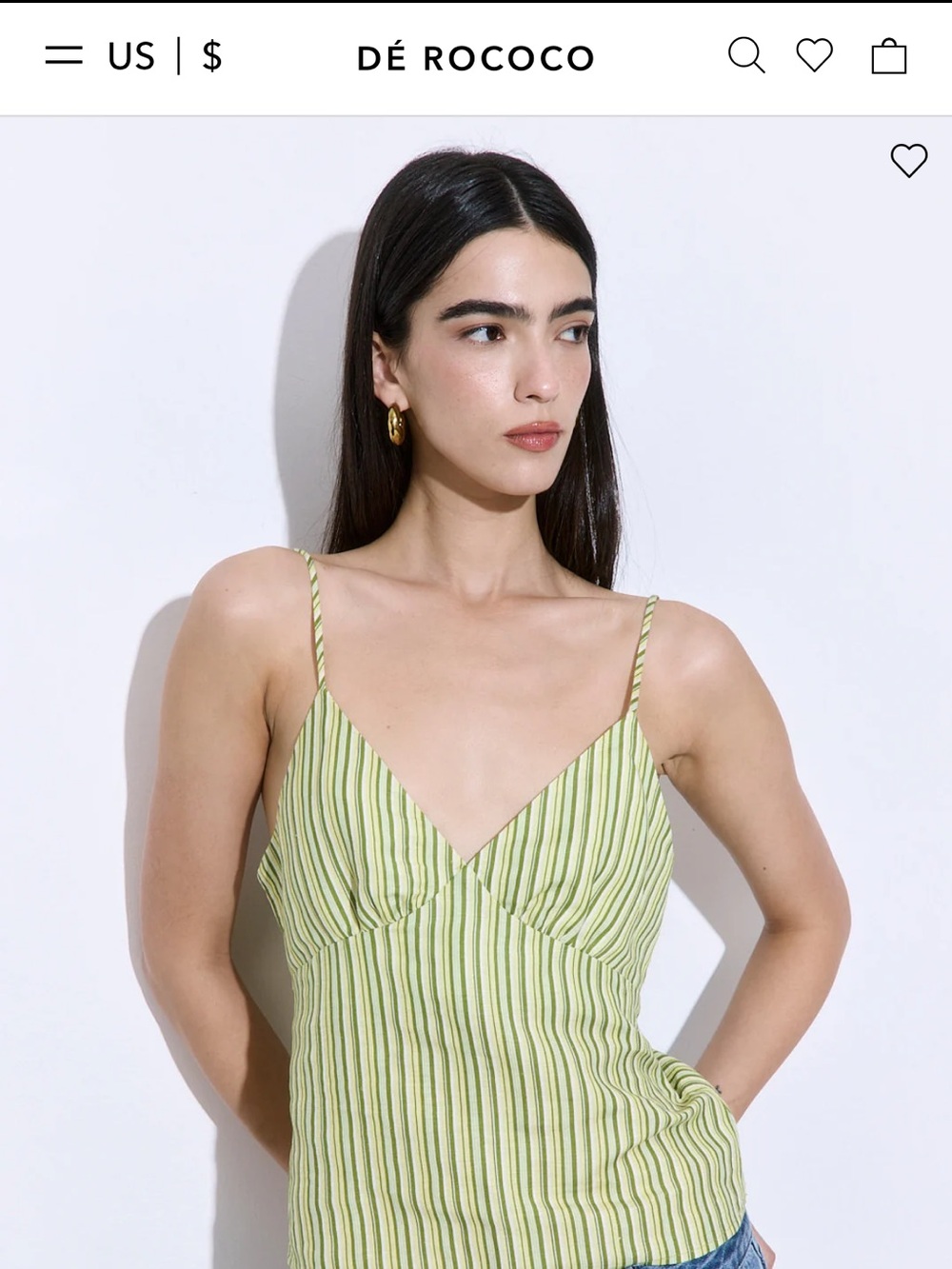 Dé Rococo Green Striped Spaghetti Tank Top